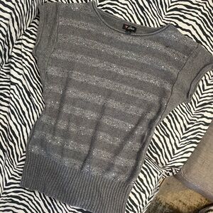 guess silver striped sweater top with sequin and sparkles